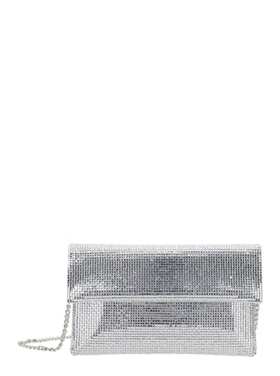 Twentyfourhaitch Silver Colored Clutch Bag With Chain Shoulder Strap And All-over Rhinestones