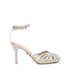 Twentyfourhaitch Strappy Silver Sandal With Shimmering Embellishments And High Stiletto Heel In Neutral