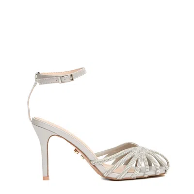 Twentyfourhaitch Strappy Silver Sandal With Shimmering Embellishments And High Stiletto Heel In Neutral