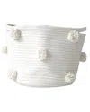 Twig And Tassel Medium Pom Basket In White