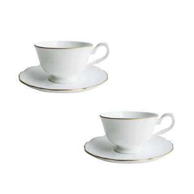 Twig New York Amelie - Brushed Gold - Set Of Two Espresso Cups & Saucers In Yellow