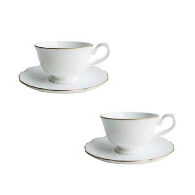 Twig New York Amelie - Brushed Gold - Set Of Two Espresso Cups & Saucers In White
