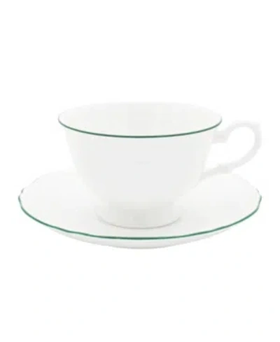 Twig New York Amelie Forest Green Rim Cup Saucer In White