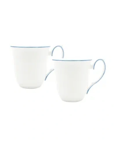 Twig New York Amelie Royal Blue Rim Mugs - Set Of 2 In White