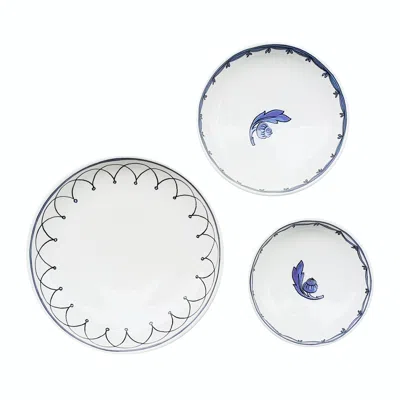 Twig New York Blue / White Heritage - Blue Bird - Assorted Set Of Three, Canapé Dishes - S, M & L