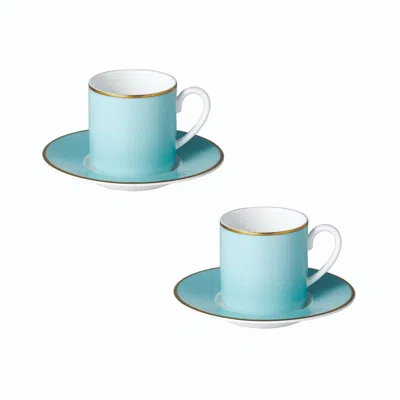Twig New York Charlotte - Set Of Two Espresso Cups & Saucers In Blue