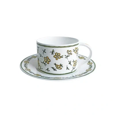 Twig New York Daisy Chain Teacup And Saucer In White;green;yellow
