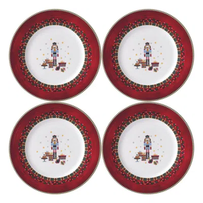 Twig New York Gold / White / Red Prouna - Nutcracker - Salad / Dessert Plate, Set Of Four In Multi