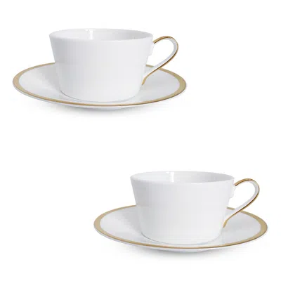 Twig New York Golden Edge Teacup & Saucer, Set Of 2 In White