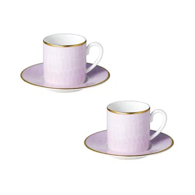 Twig New York Layla - Set Of Two Espresso Cups & Saucers In Purple