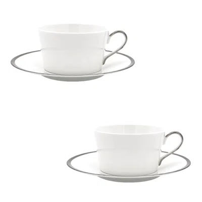 Twig New York Platinum Edge - Set Of Two Bay Cups & Saucers In White