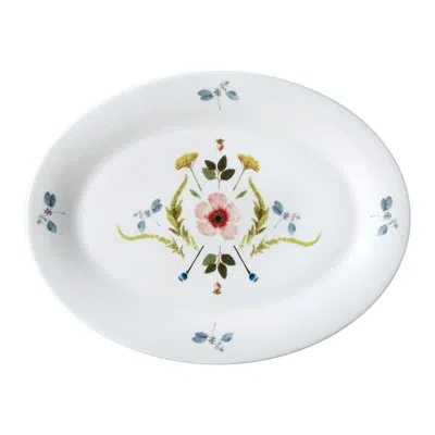 Twig New York Scandinavian Floral 14" Oval Platter In White;green;pink