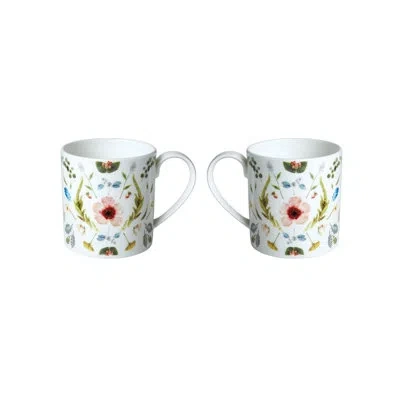 Twig New York Scandinavian Floral Bone China Coffee Mug, Set Of 2 In White;green;pink