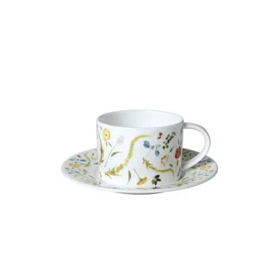 Twig New York Scandinavian Floral Cappuccino Cup And Saucer In Blue;white;green