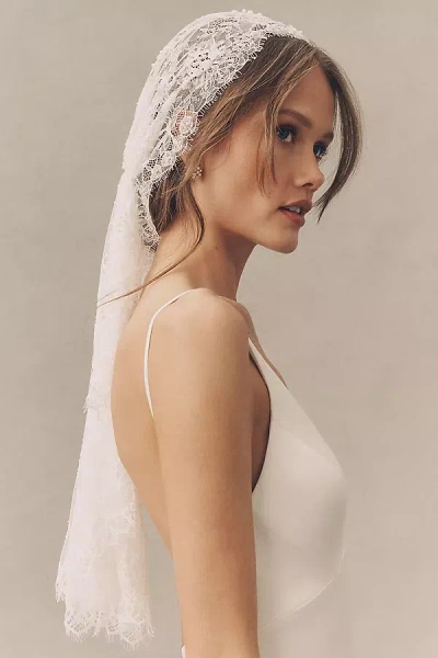 Twigs & Honey Beaded Lace Bridal Juliet Cap Veil In White