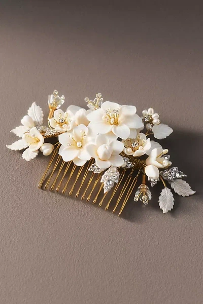 Twigs & Honey Creamy Floral Petite Garden Hair Comb In White