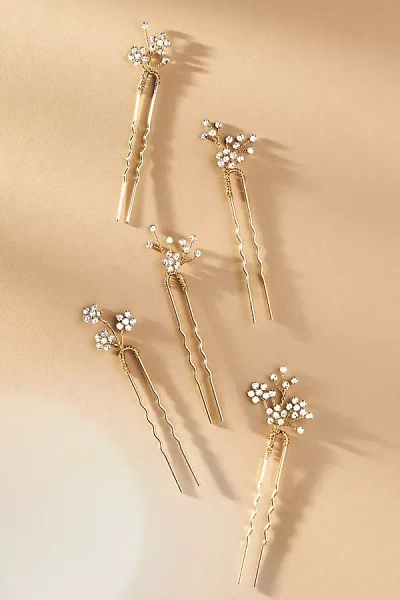 Twigs & Honey Dainty Rhinestone Blossom Hair Pins, Set Of 5 In Gold