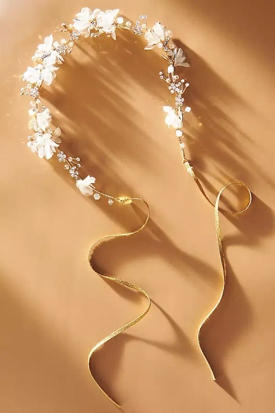 Twigs & Honey Dreamy Crystal Burst And Silk Blossom Bridal Crown In Gold