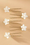 Twigs & Honey Floral Bud Hair Pins, Set Of 5 In White