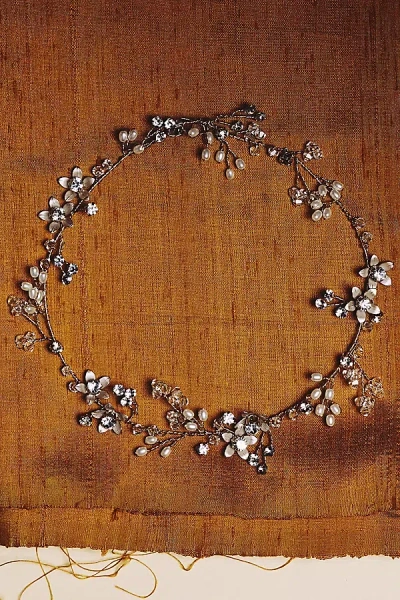 Twigs & Honey Flower Vine Pearl And Crystal Choker In Gray