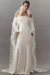 Twigs & Honey French Lace-trim Silk Tulle Chapel Veil In White