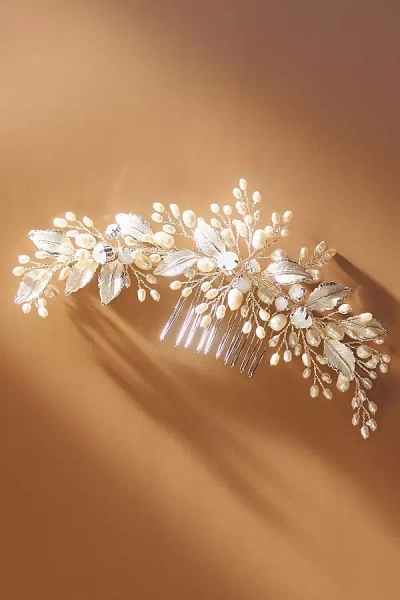 Twigs & Honey Freshwater Handmade Pearl And Opal Hair Comb In Silver