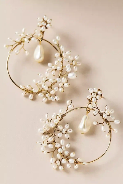Twigs & Honey Freshwater Pearl Hoop Earrings In White
