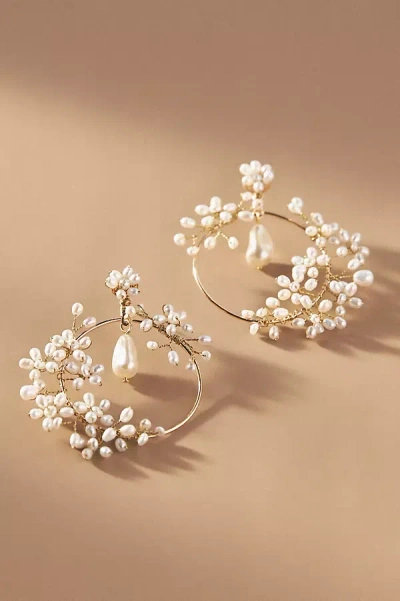 Twigs & Honey Freshwater Pearl Vine Hoop Earrings In Gold
