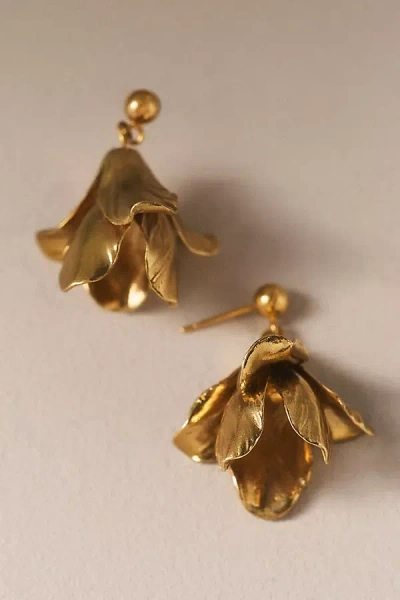 Twigs & Honey Hand-sculpted Dimensional Floral Earrings In Gold