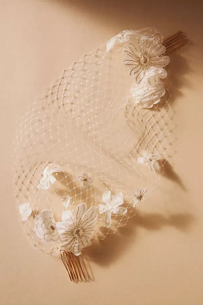 Twigs & Honey Lace Embellished Bandeau Birdcage Veil In Metallic