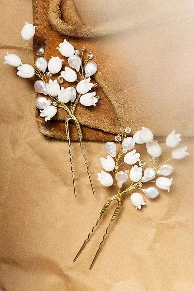 Twigs & Honey Lily Of The Valley Hair Pins, Set Of 2 In Gold