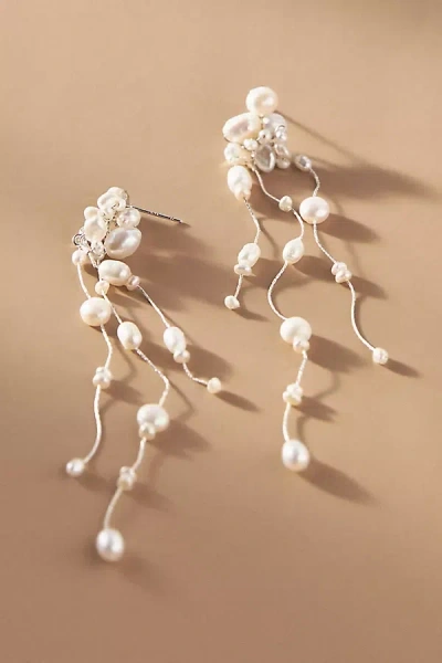 Twigs & Honey Pearl Triple-strand Earrings In White