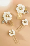 Twigs & Honey Regal Enamel Floral Hair Pins & Combs, Set Of 4 In White