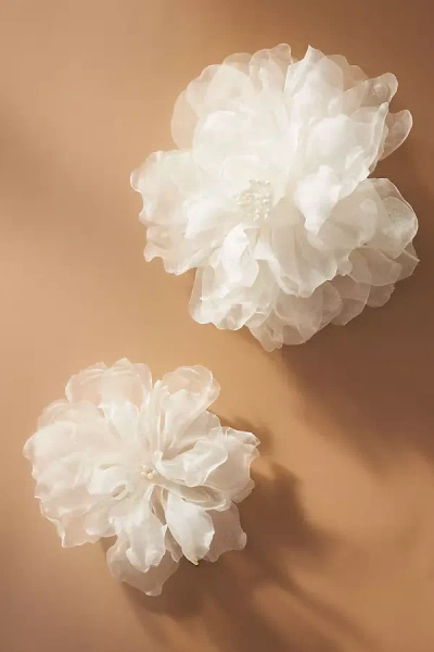 Twigs & Honey Silk Organza Flowers Hair Pins, Set Of 2 In White