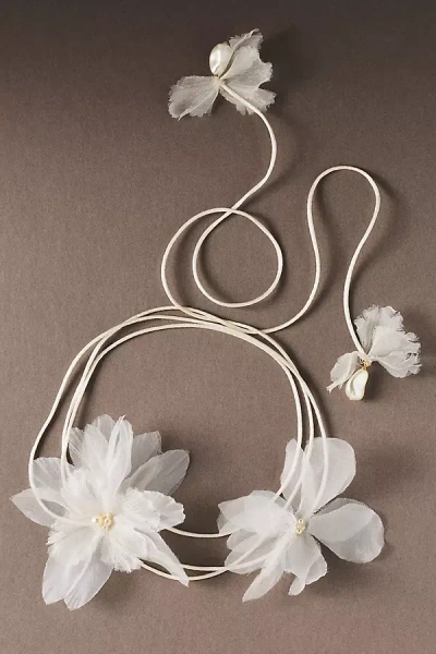 Twigs & Honey Silk Organza Magnolia Scarf Wrap In White