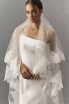 Twigs & Honey Silk Tulle Alencon Lace-trim Fingertip Veil In White