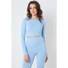 Twill Active Recycled Seamless Marl Laser Cut Full Sleeve Crop Top In Blue