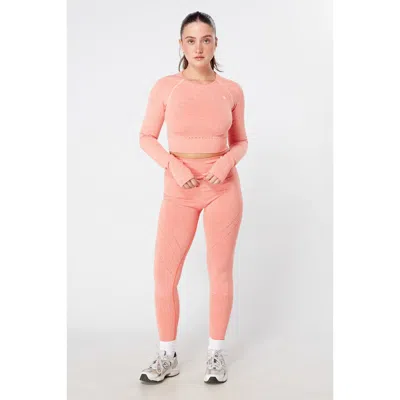 Twill Active Seamless Marl Laser Cut Full Sleeve Crop Top In Coral