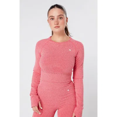 Twill Active Recycled Seamless Marl Laser Cut Full Sleeve Crop Top In Pink