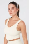 Twill Active Recycled Seamless Rib Dip Hem Sports Bra In Cream