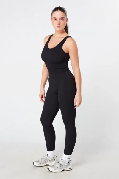 Twill Active Recycled Seamless Rib Unitard In Black