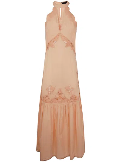 TWINSET TWIMSET BRODERIE ANGLAISE HALTERNECK MAXI DRESS