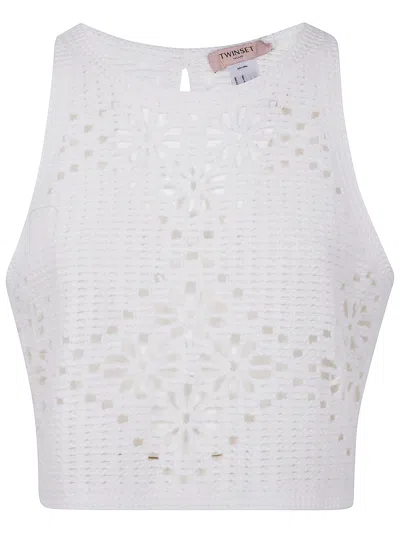 Twinset Twimset Crochet Knit Crop Top