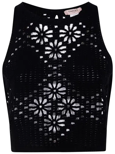 Twinset Twimset Crochet Knit Crop Top