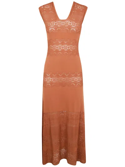 Twinset Twimset Knitted Maxi Dress In Amber Brown
