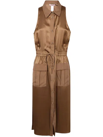 Twinset Twimset Sleeveless Midi Shirt Dress In Brown