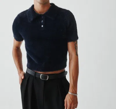 T.w.i.n. That’s What I Need Fuzzy Cropped Polo Shirt In Navy In Blue