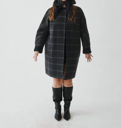 T.w.i.n. That’s What I Need Reversible Wool Coat In Grey Plaid/navy In Black