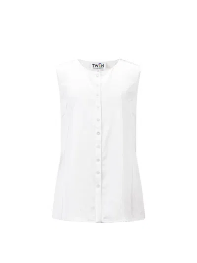 T.w.i.n. That’s What I Need Satin Linen Tunic In Pearl In Beige