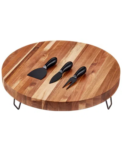 Twine Acacia Footed Cheese Board & Knife Set In Brown